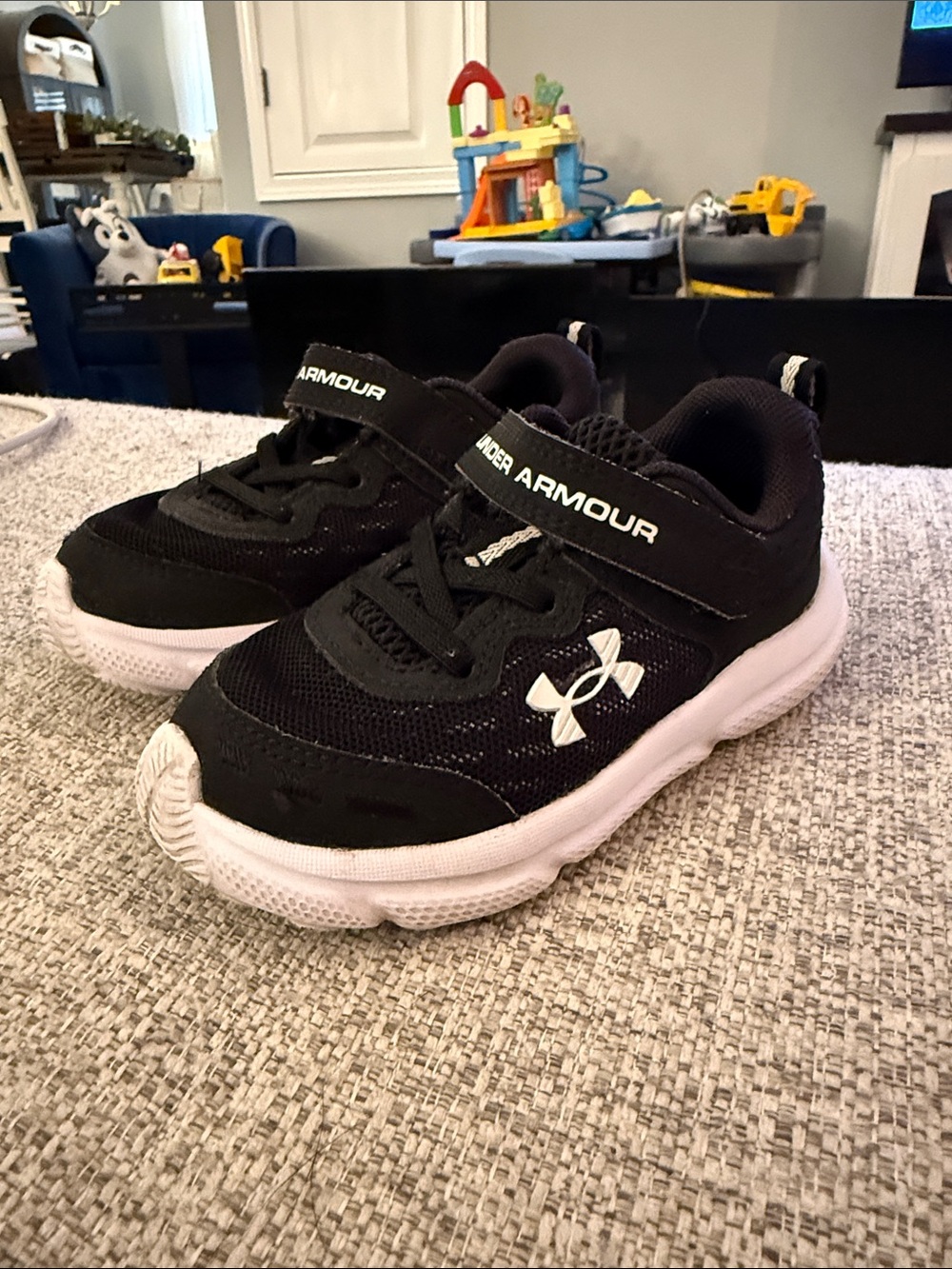 Under Armour Black and White Kids' Hook-and-Loop Sneakers